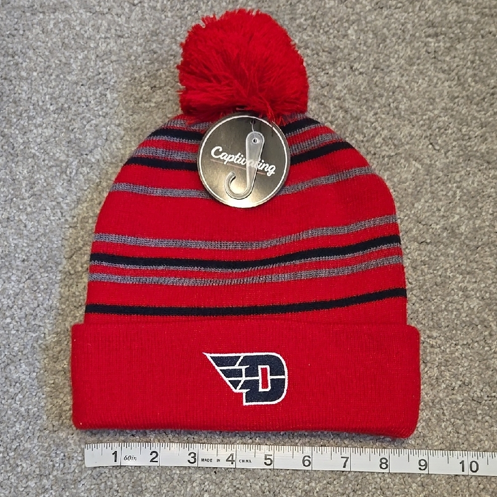 Dayton Flyers Pom Beanie Hat Red Black Gray NWT